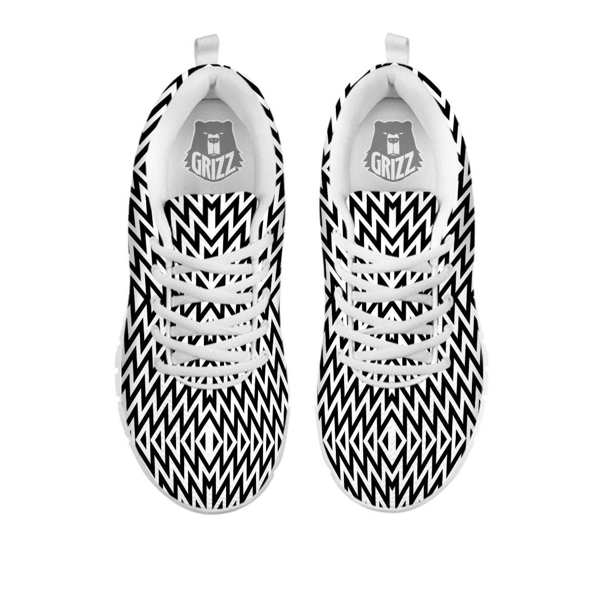 Zigzag Lines Black Print Pattern White Sneaker-grizzshop