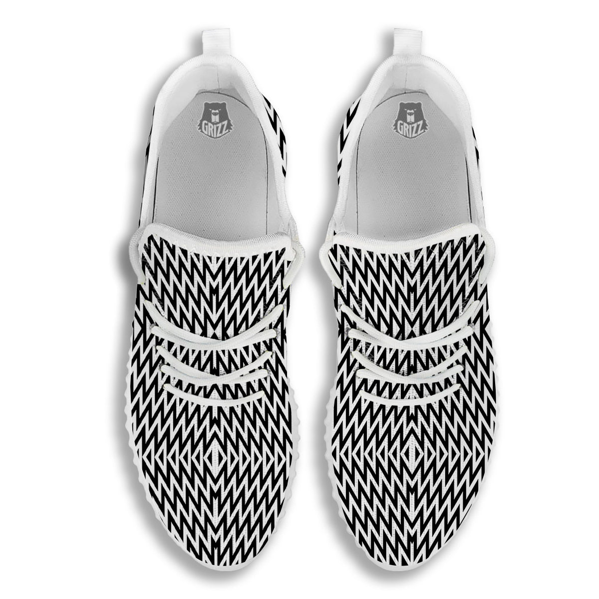 Zigzag Lines Black Print Pattern White Walking Shoes-grizzshop