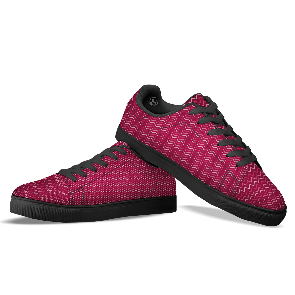 Zigzag Magenta Pink Print Pattern Black Low Top Sneakers-grizzshop