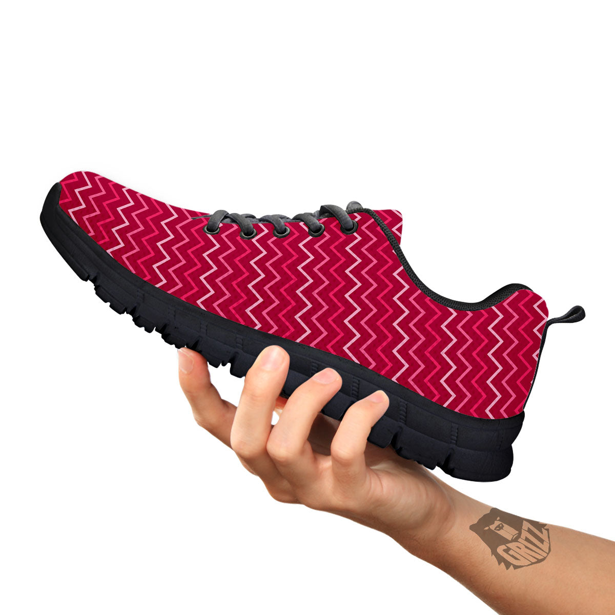 Zigzag Magenta Pink Print Pattern Black Sneaker-grizzshop