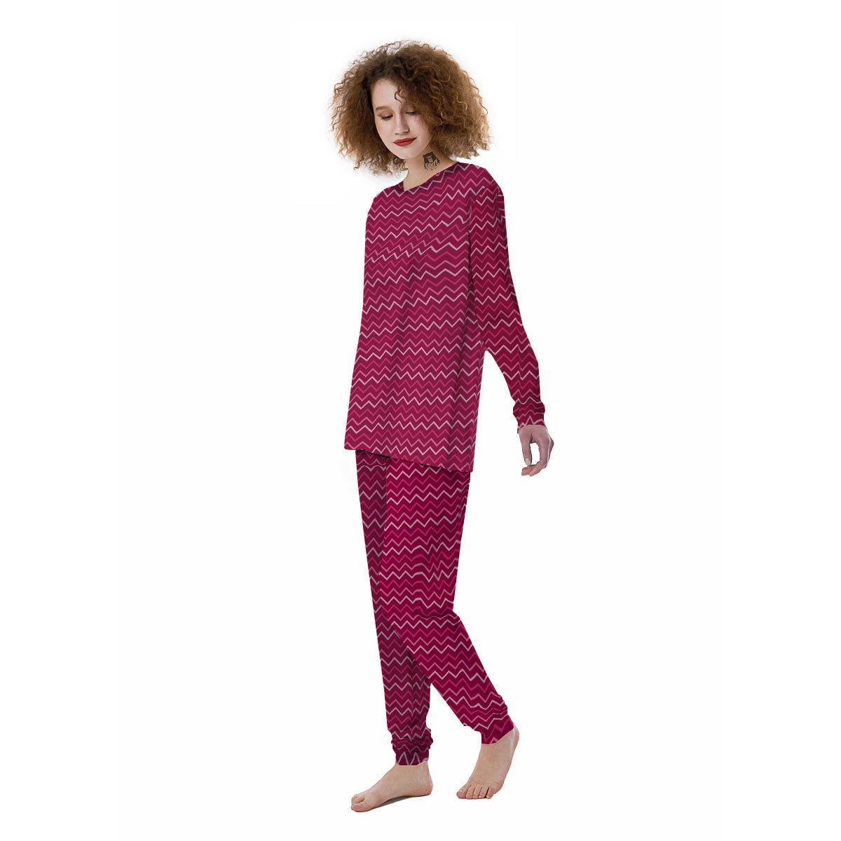 Zigzag Magenta Pink Print Pattern Women's Pajamas-grizzshop