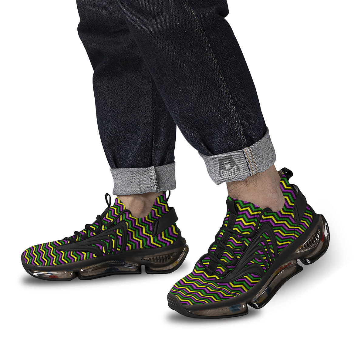 Zigzag Mardi Gras Print Pattern Black Gym Shoes-grizzshop