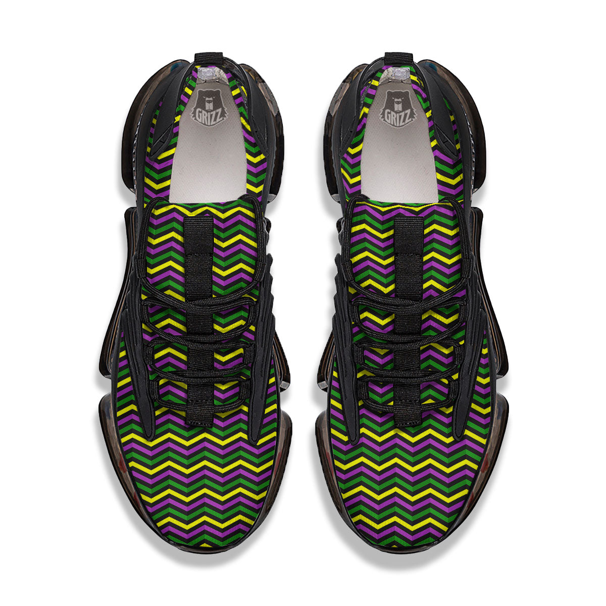Zigzag Mardi Gras Print Pattern Black Gym Shoes-grizzshop
