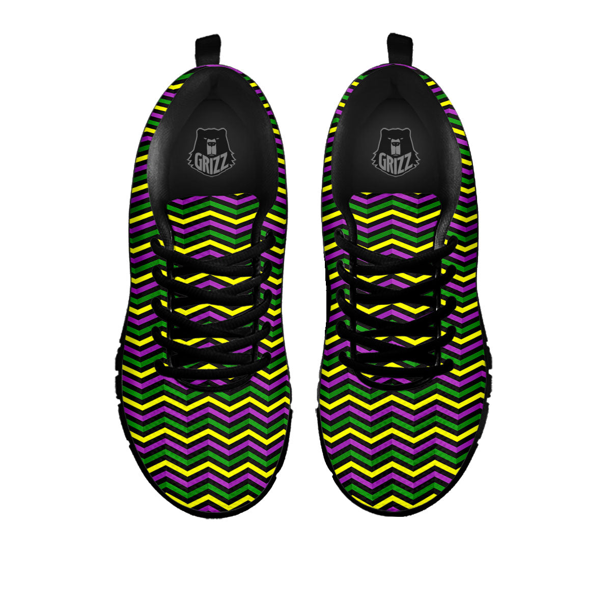 Zigzag Mardi Gras Print Pattern Black Sneaker-grizzshop