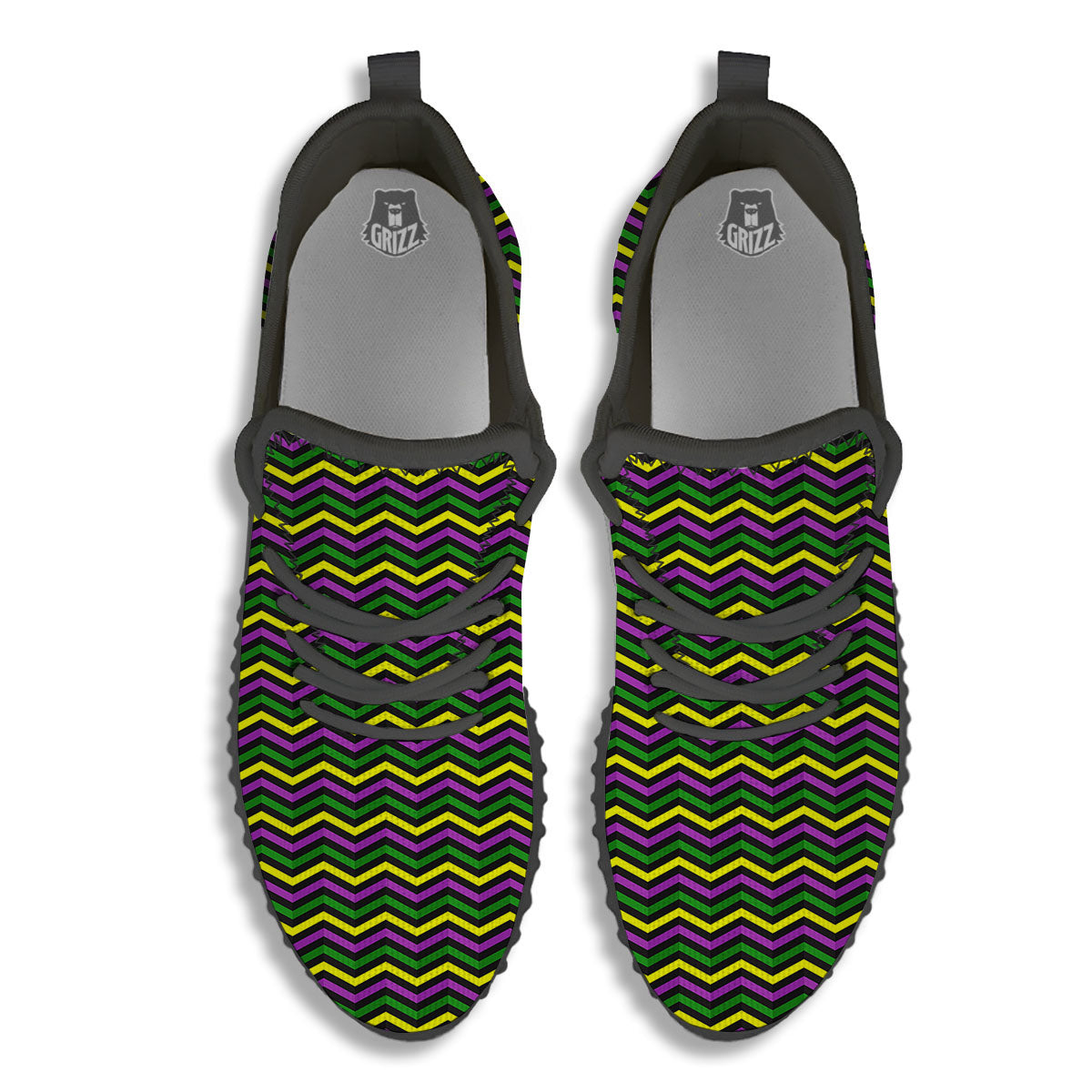 Zigzag Mardi Gras Print Pattern Black Walking Shoes-grizzshop
