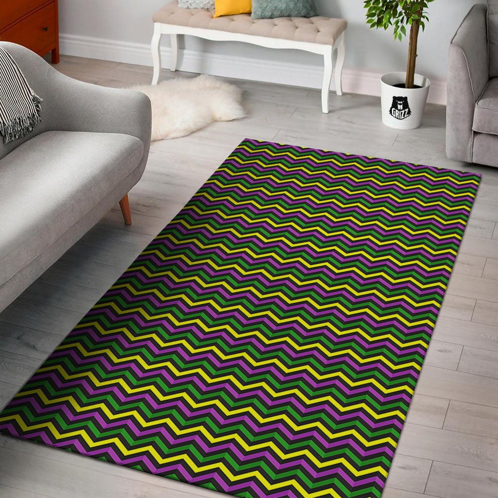 Zigzag Mardi Gras Print Pattern Floor Mat-grizzshop