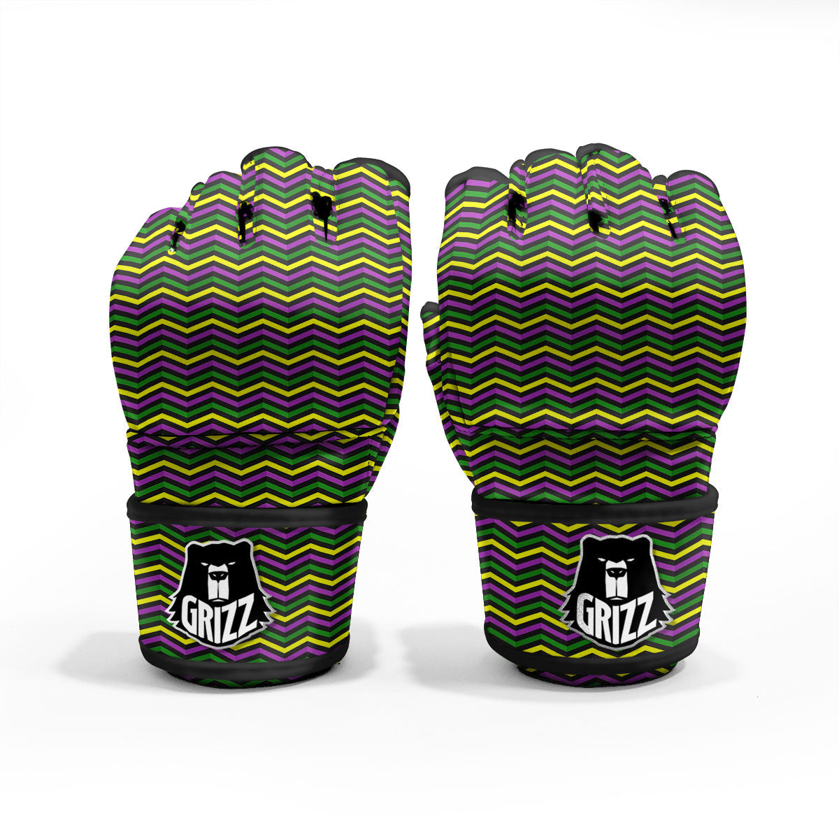 Zigzag Mardi Gras Print Pattern MMA Gloves-grizzshop