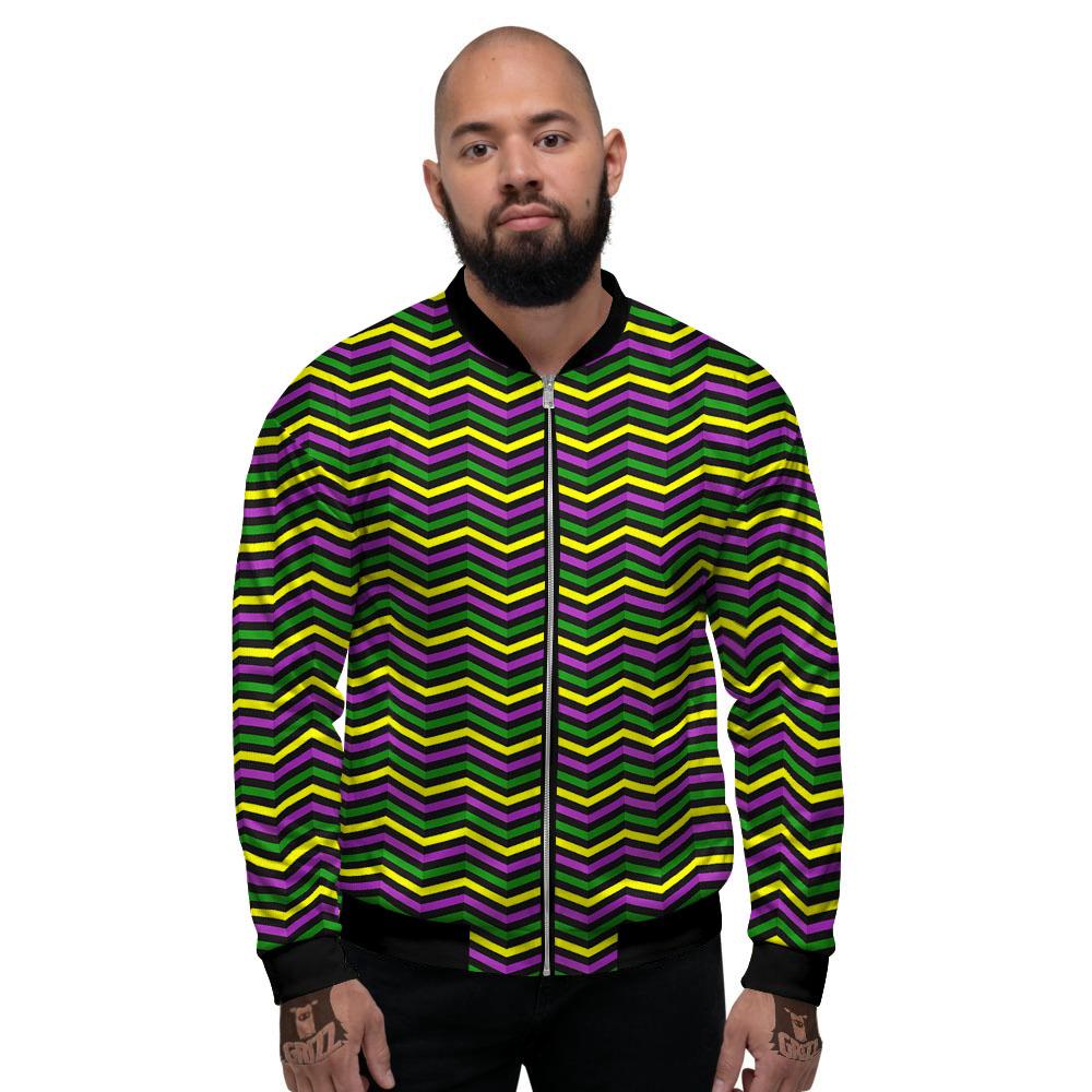 Zigzag Mardi Gras Print Pattern Men's Bomber Jacket-grizzshop