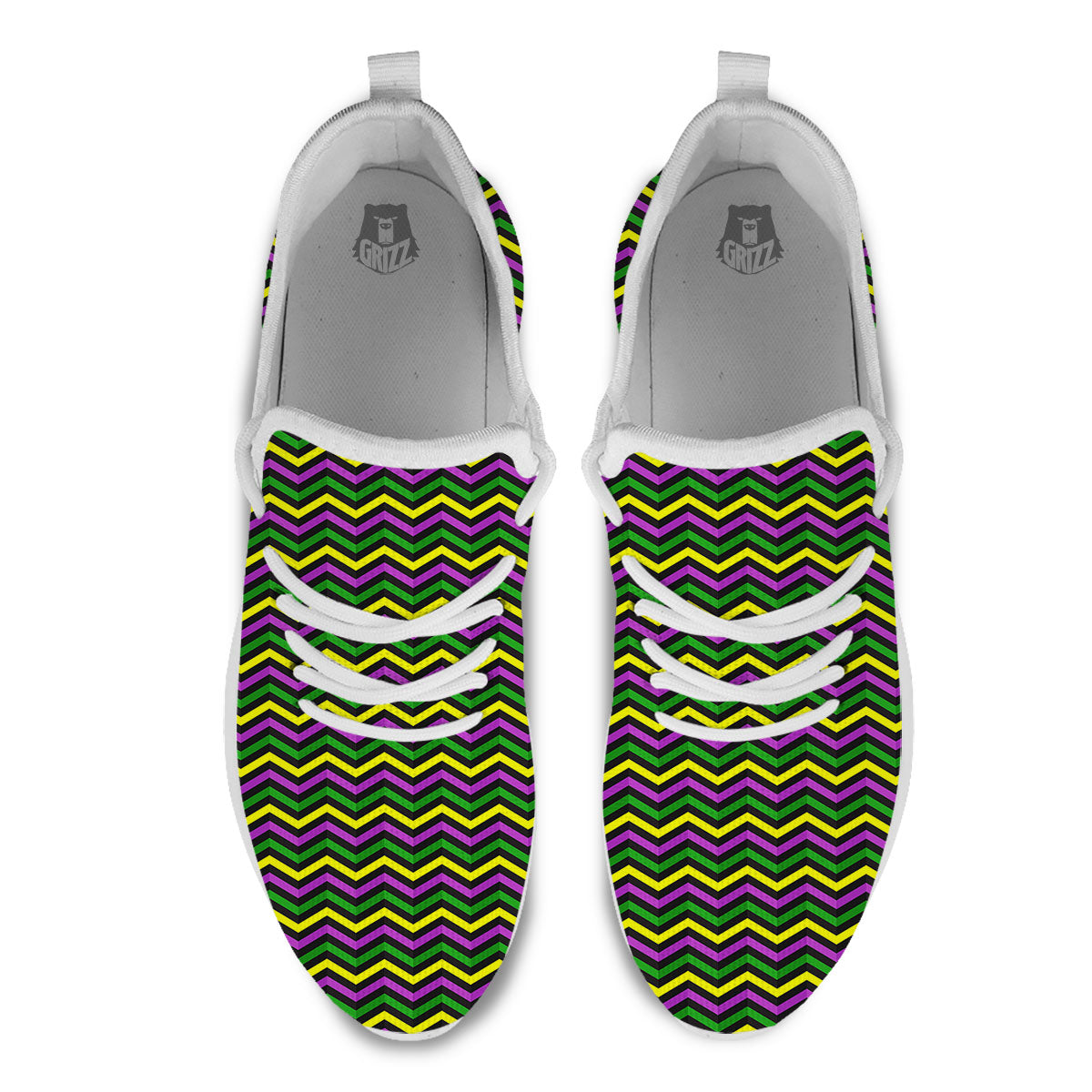 Zigzag Mardi Gras Print Pattern White Athletic Shoes-grizzshop
