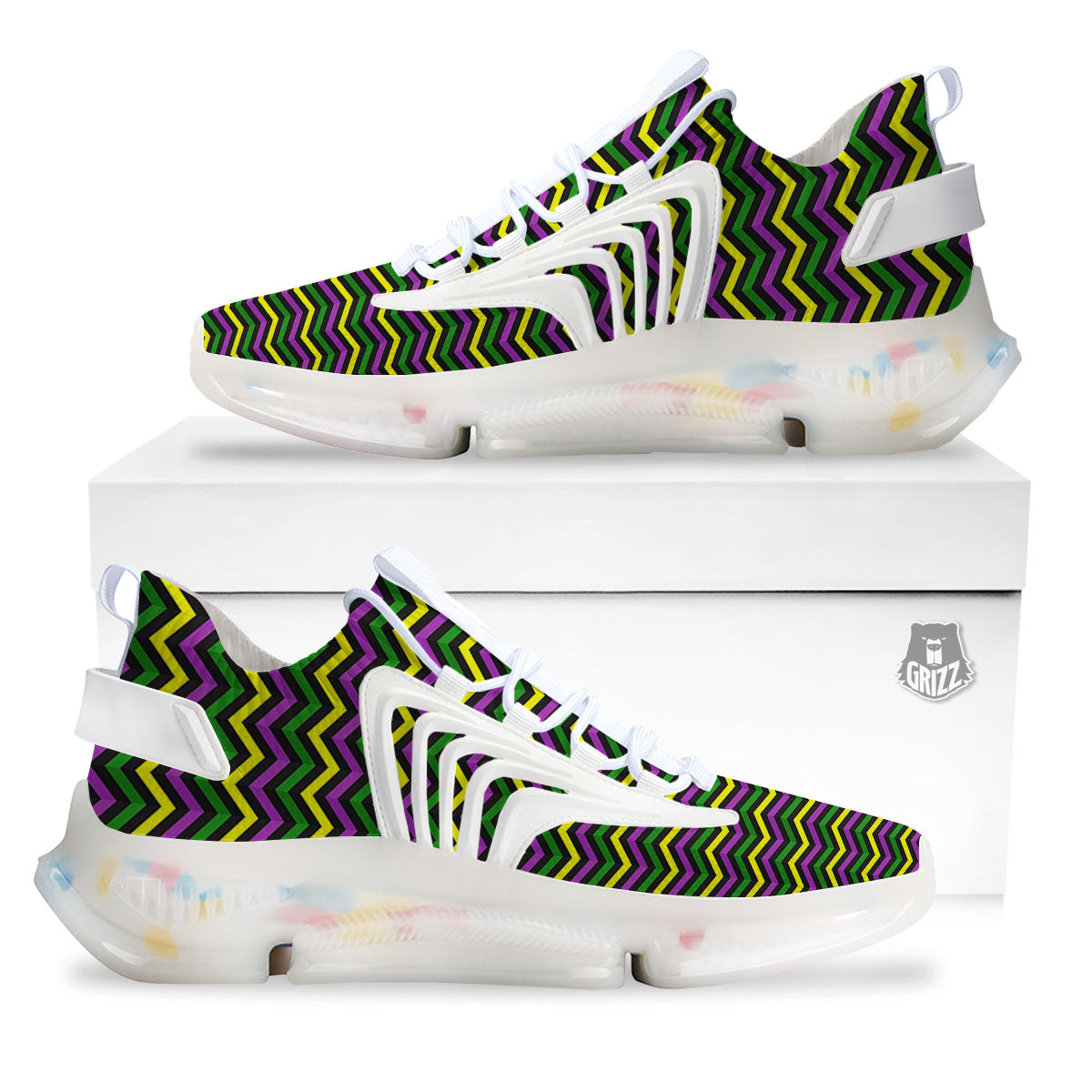 Zigzag Mardi Gras Print Pattern White Gym Shoes-grizzshop