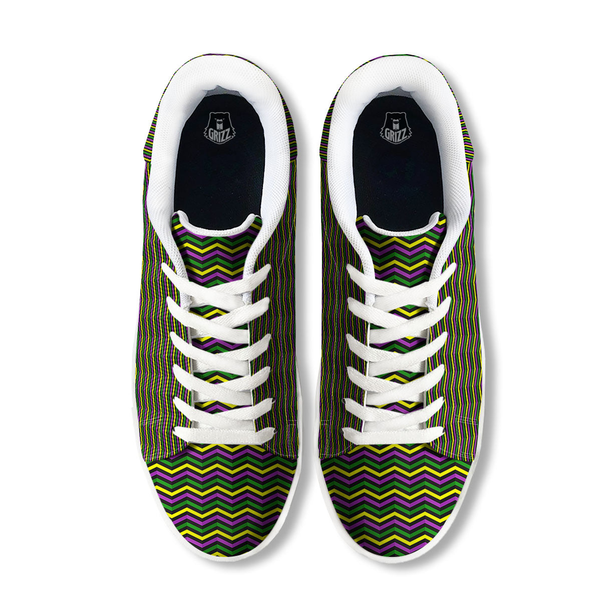 Zigzag Mardi Gras Print Pattern White Low Top Sneakers-grizzshop