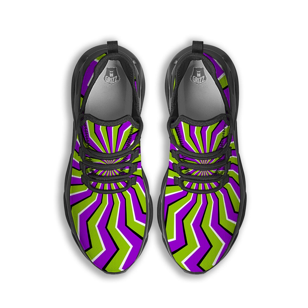 Zigzag Optical illusion Black Running Shoes-grizzshop