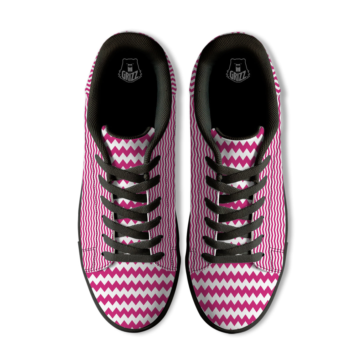 Zigzag Pink And White Print Pattern Black Low Top Sneakers-grizzshop