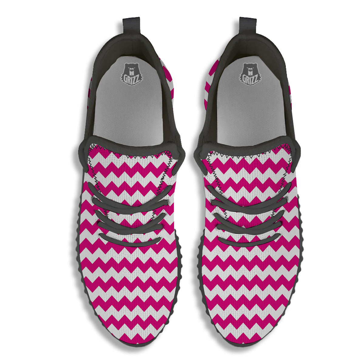 Zigzag Pink And White Print Pattern Black Walking Shoes-grizzshop