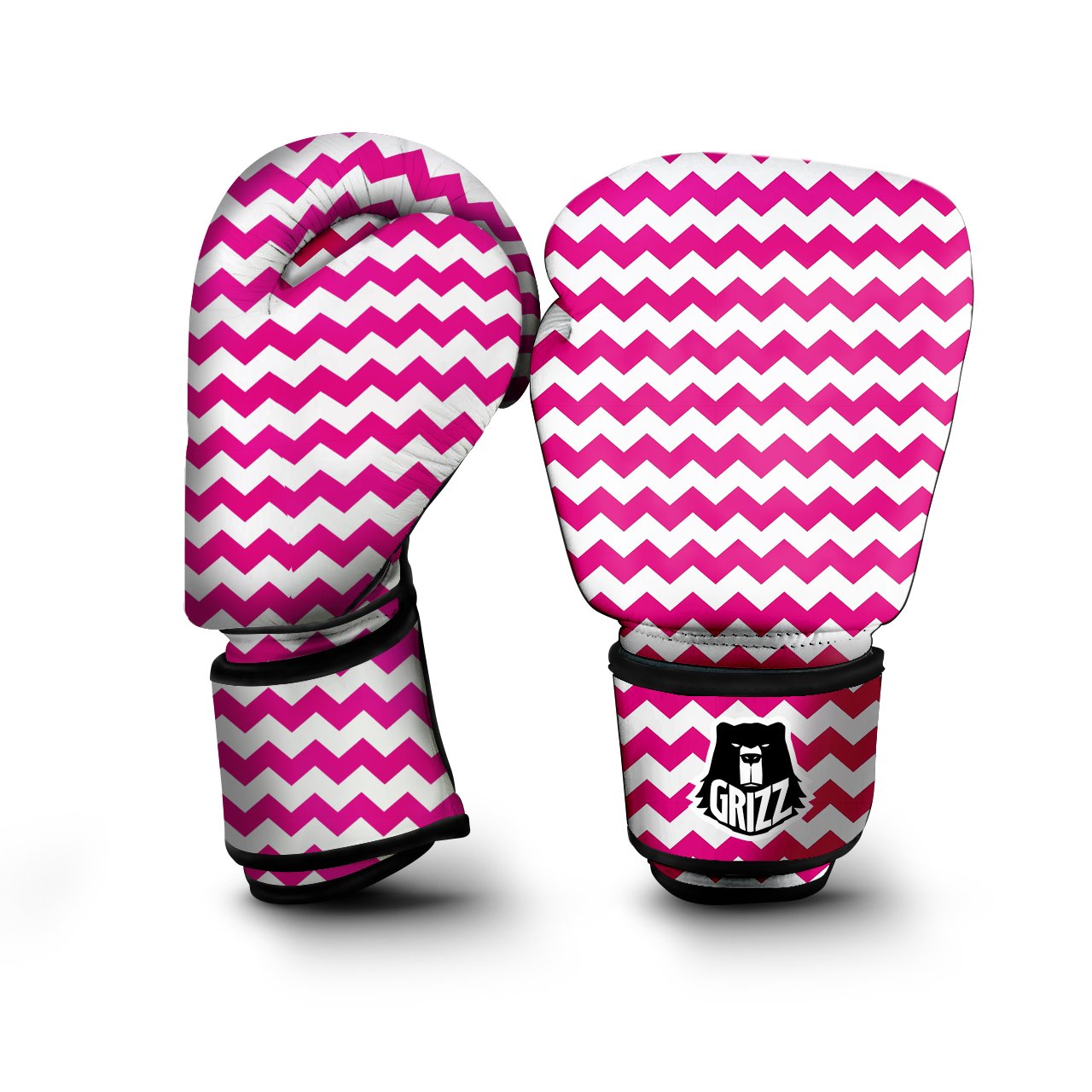 Zigzag Pink And White Print Pattern Boxing Gloves-grizzshop
