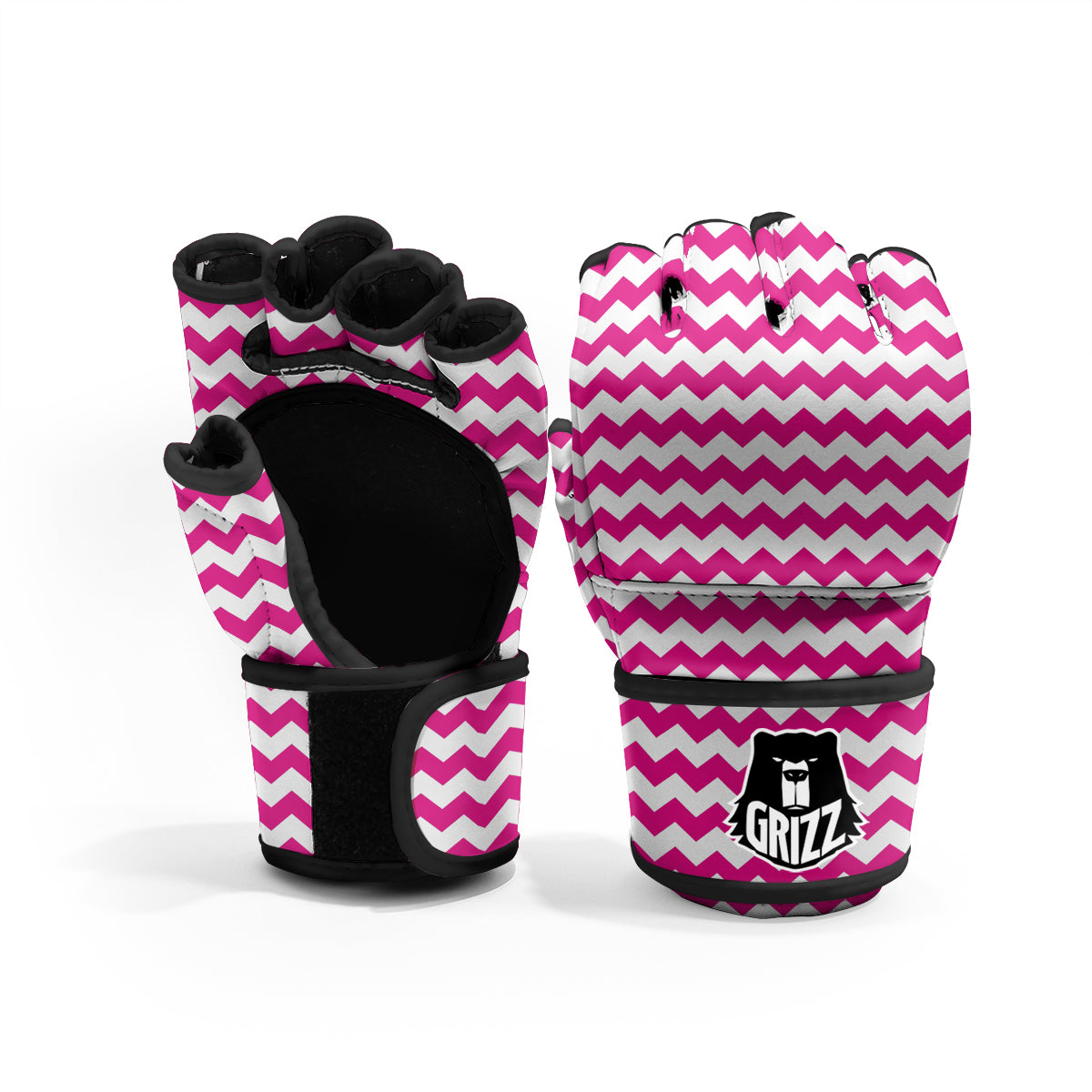 Zigzag Pink And White Print Pattern MMA Gloves-grizzshop