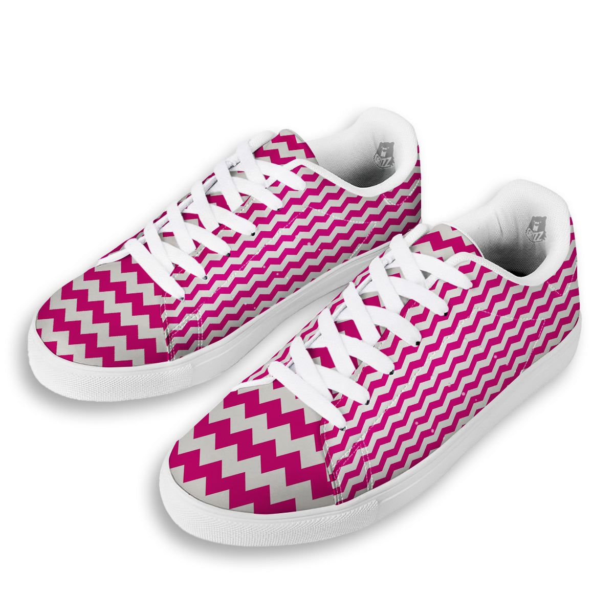 Zigzag Pink And White Print Pattern White Low Top Sneakers-grizzshop