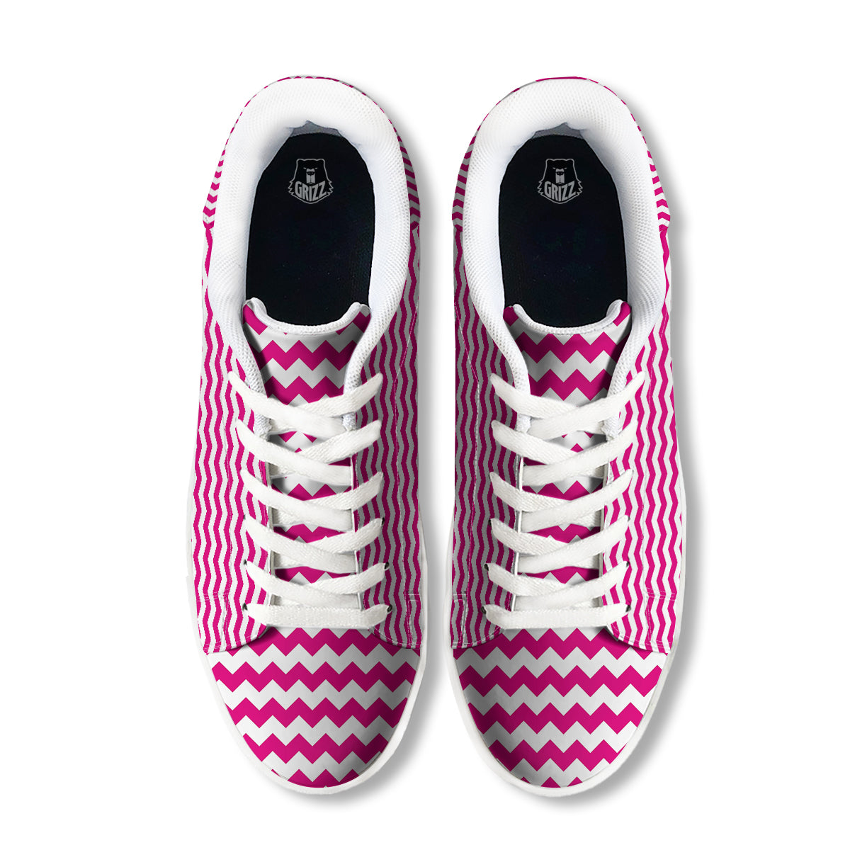 Zigzag Pink And White Print Pattern White Low Top Sneakers-grizzshop