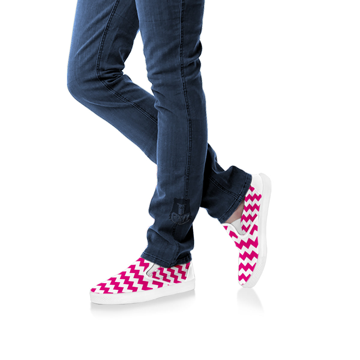 Zigzag Pink And White Print Pattern White Slip On Shoes-grizzshop