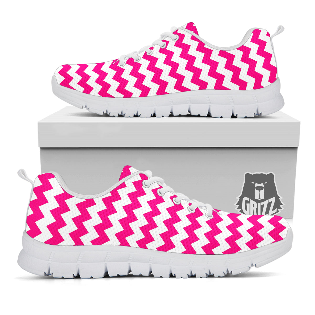 Zigzag Pink And White Print Pattern White Sneaker-grizzshop