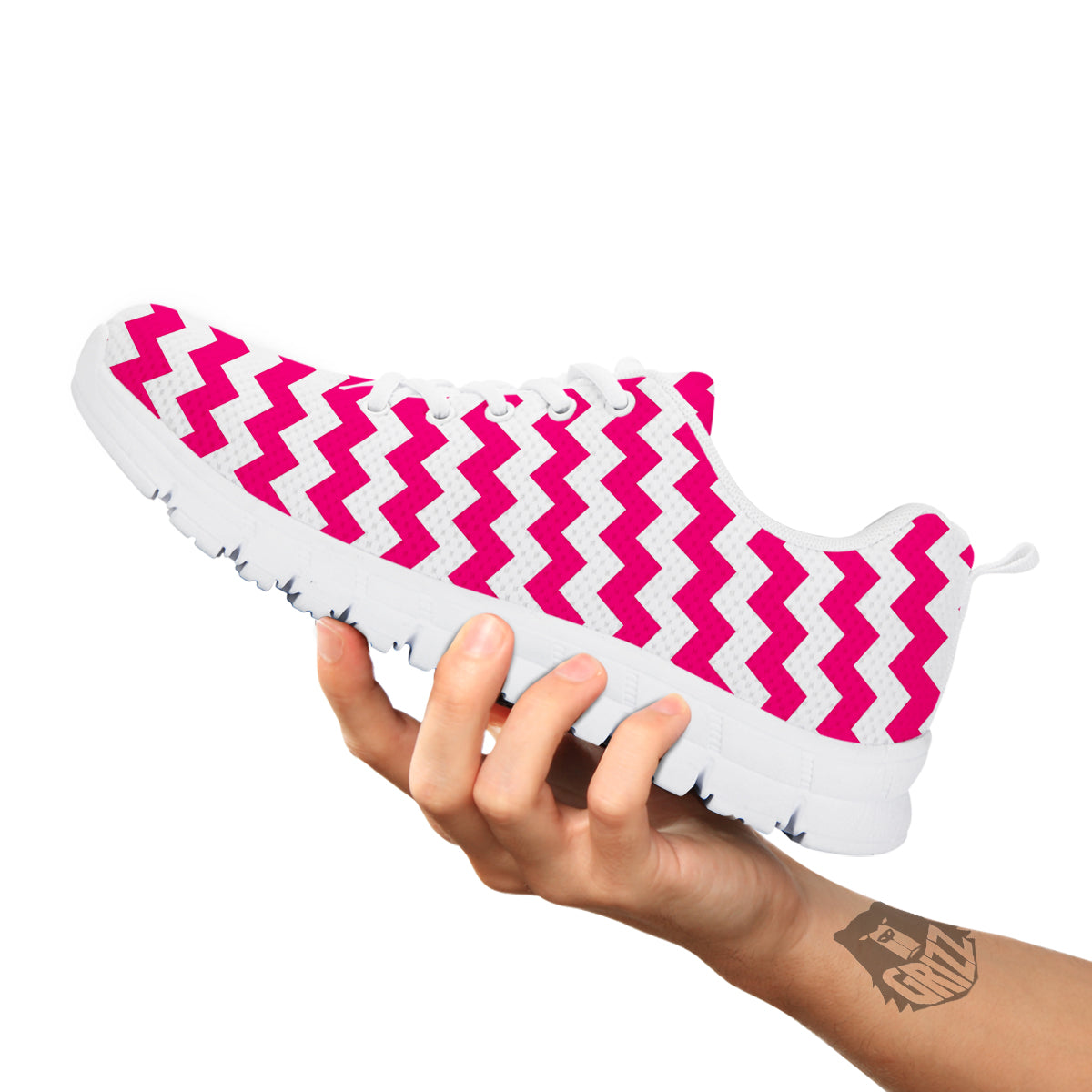 Zigzag Pink And White Print Pattern White Sneaker-grizzshop