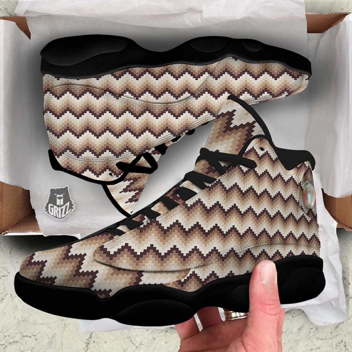 Zigzag Pixel Print Pattern Black Basketball Shoes-grizzshop