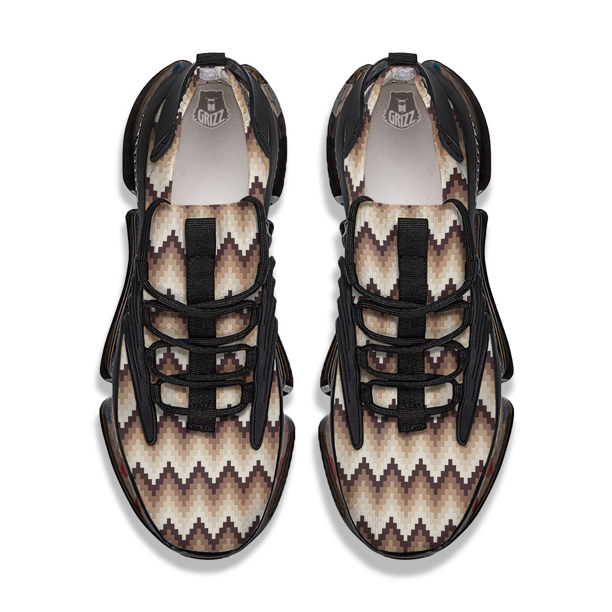 Zigzag Pixel Print Pattern Black Gym Shoes-grizzshop