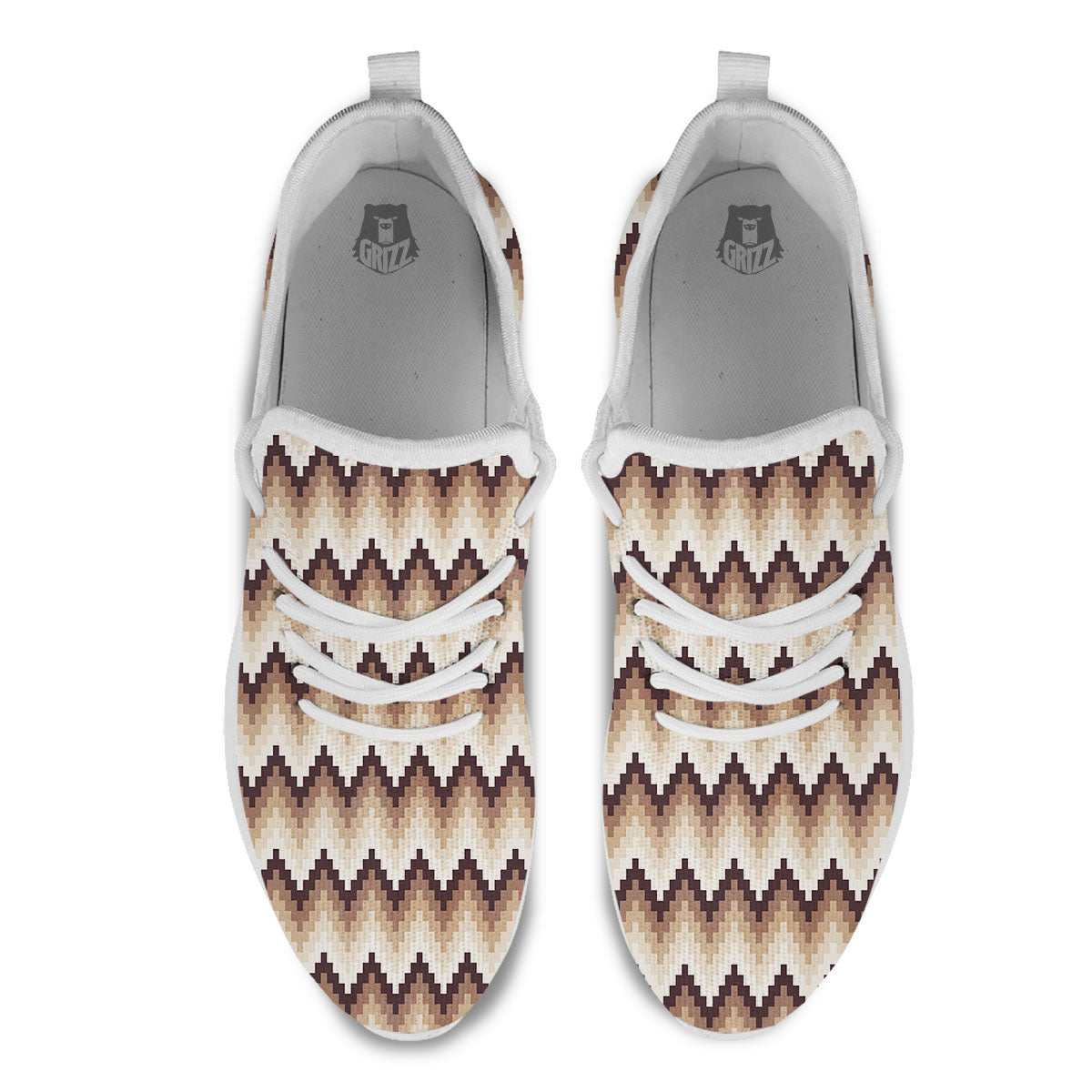 Zigzag Pixel Print Pattern White Athletic Shoes-grizzshop