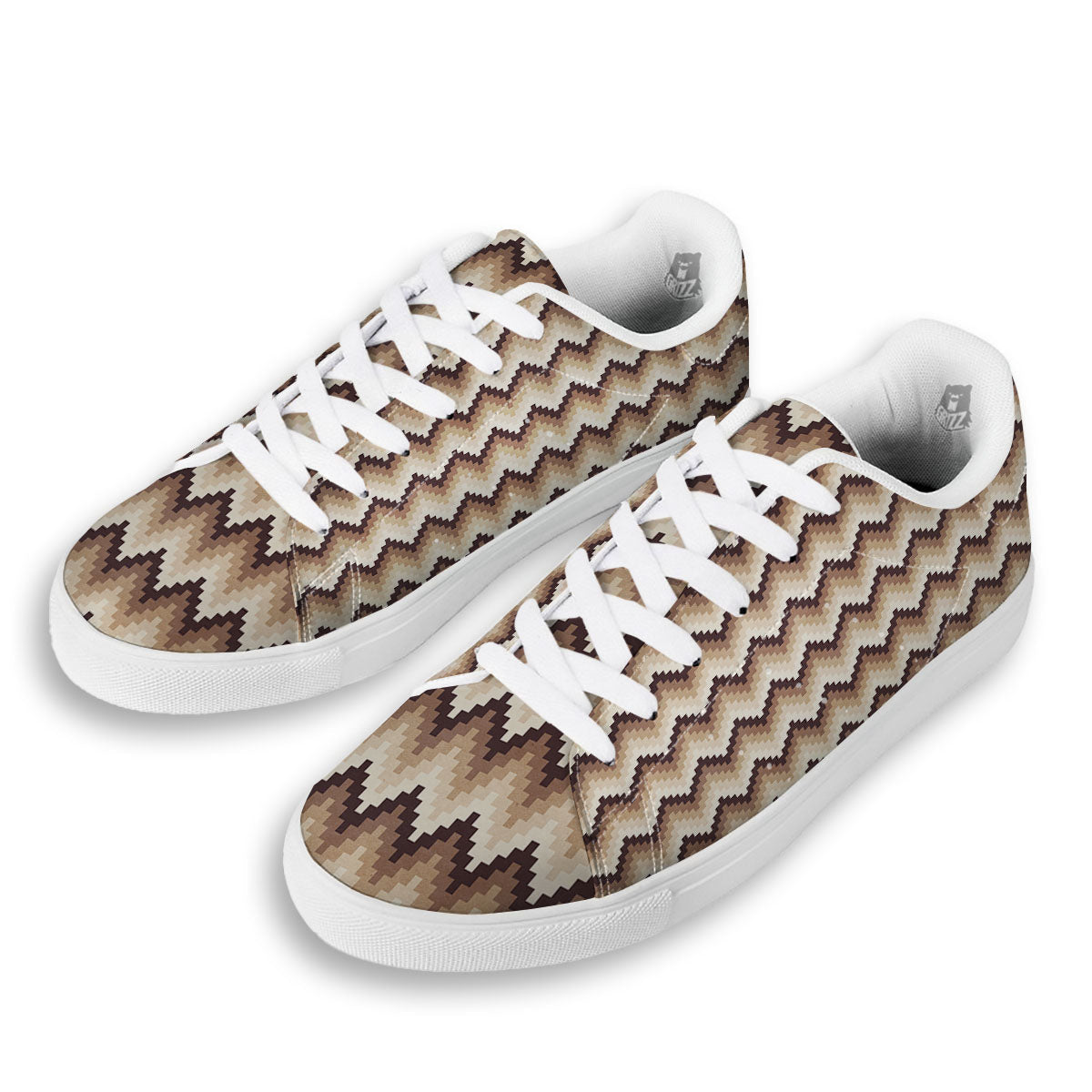 Zigzag Pixel Print Pattern White Low Top Sneakers-grizzshop