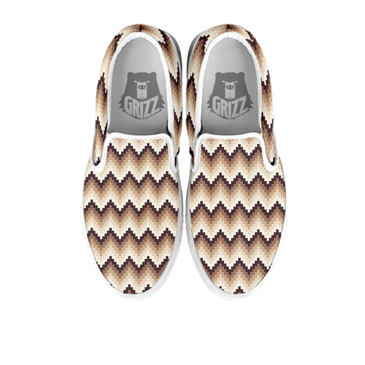Zigzag Pixel Print Pattern White Slip On Shoes-grizzshop
