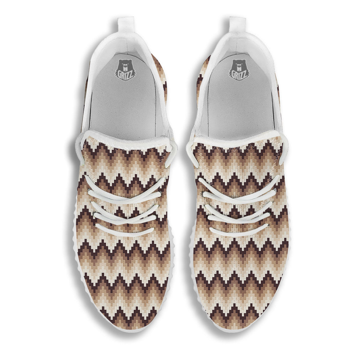 Zigzag Pixel Print Pattern White Walking Shoes-grizzshop
