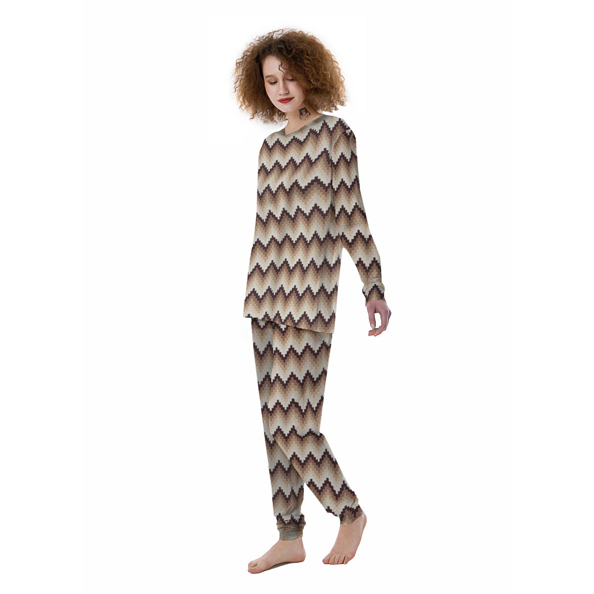 Zigzag Pixel Print Pattern Women's Pajamas-grizzshop