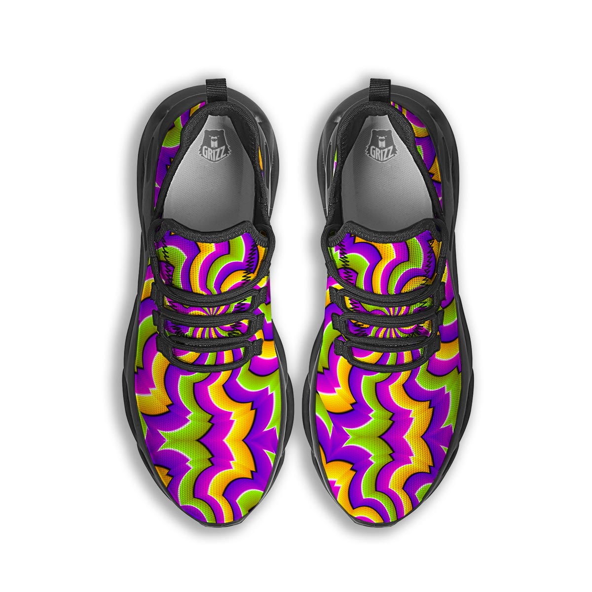 Zigzag Psychedelic Optical illusion Black Running Shoes-grizzshop