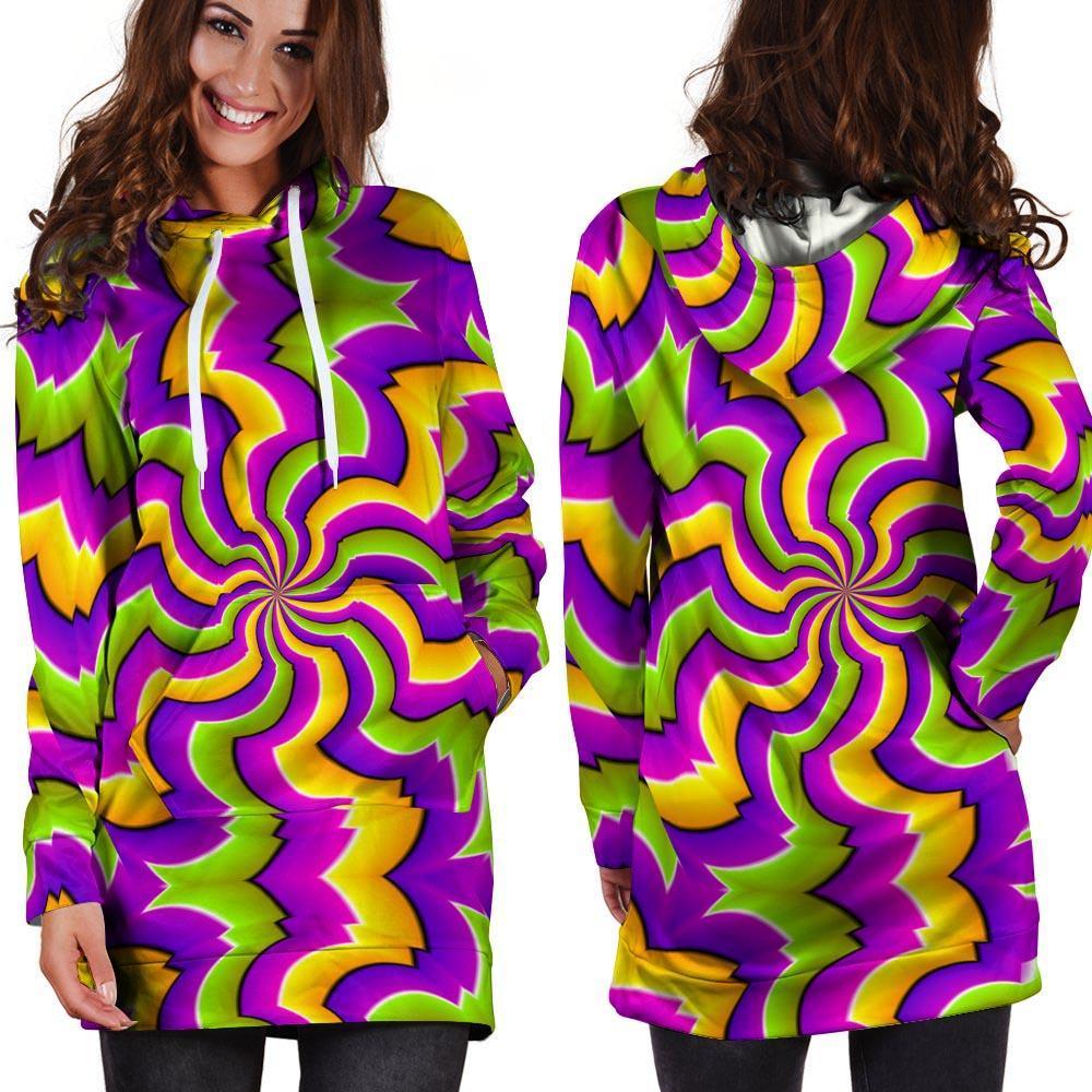 Zigzag Psychedelic Optical illusion Hoodie Dress-grizzshop