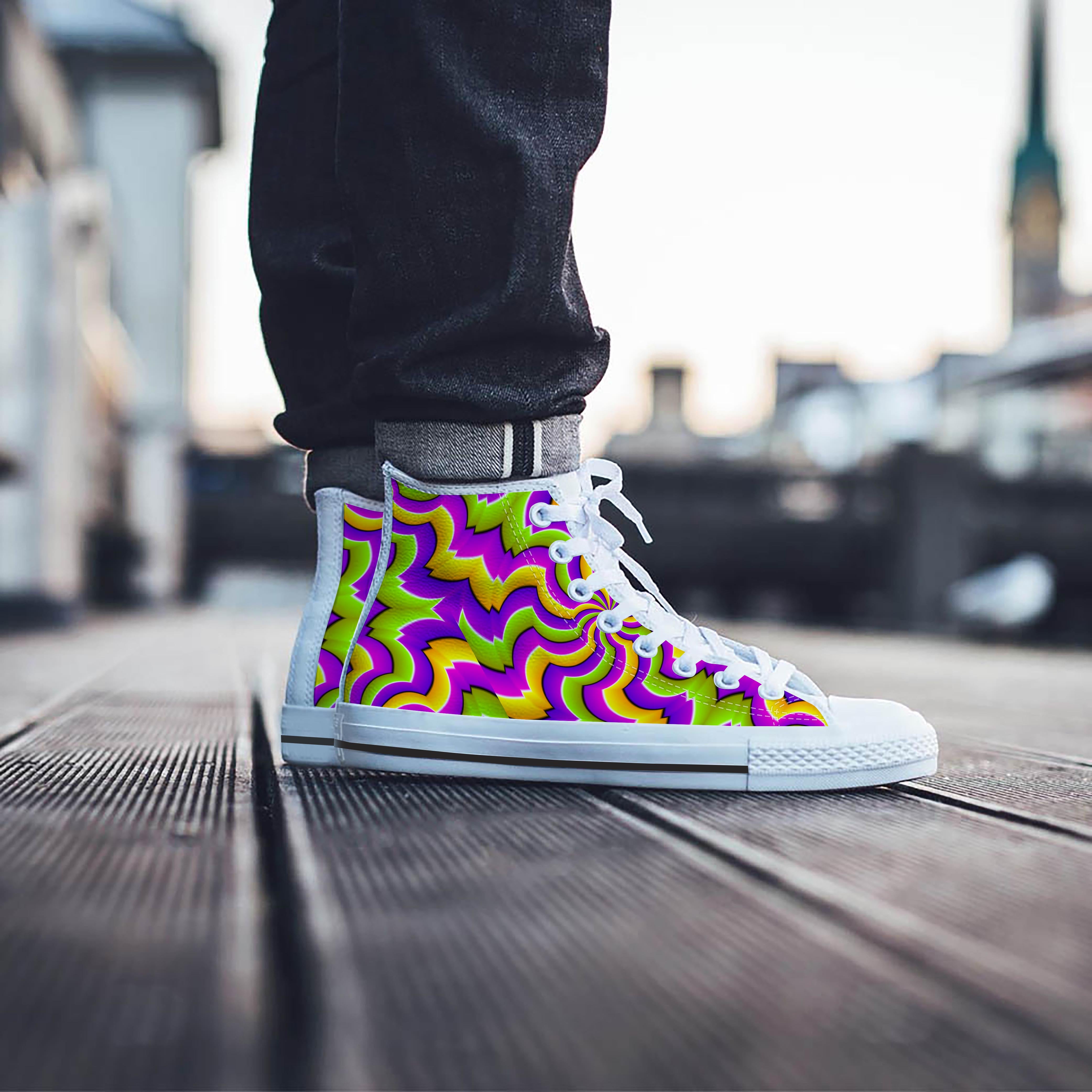 Zigzag Psychedelic Optical illusion Men's High Top Shoes-grizzshop