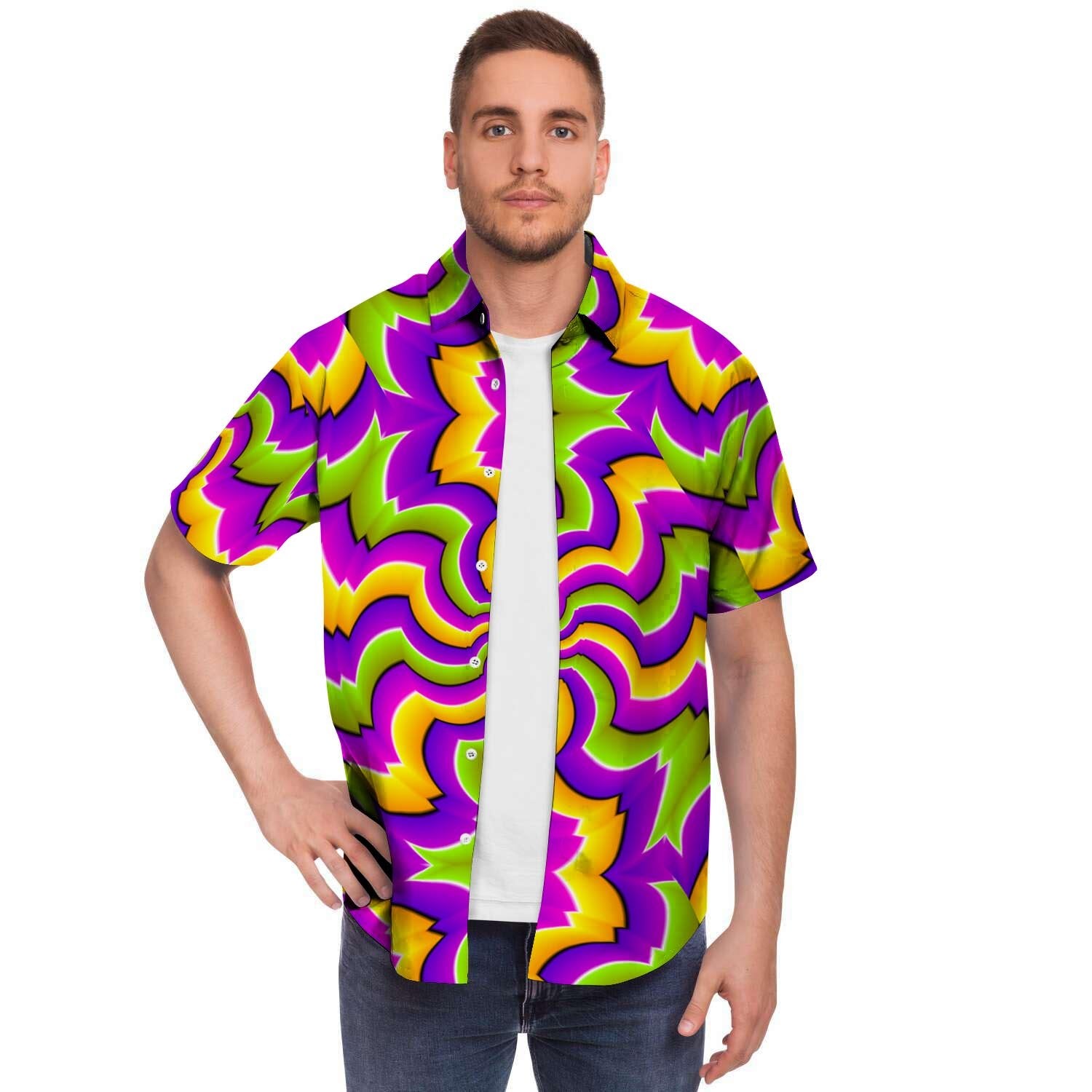 Zigzag Psychedelic Optical illusion Men's Short Sleeve Shirt-grizzshop