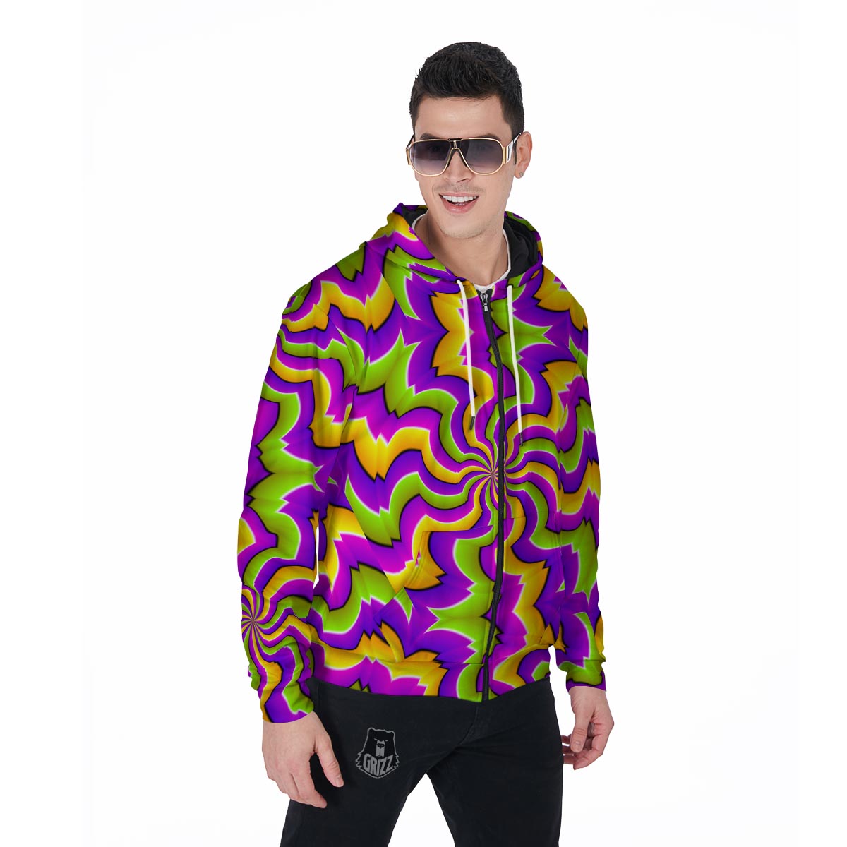 Zigzag Psychedelic Optical illusion Men's Zip Up Hoodie-grizzshop