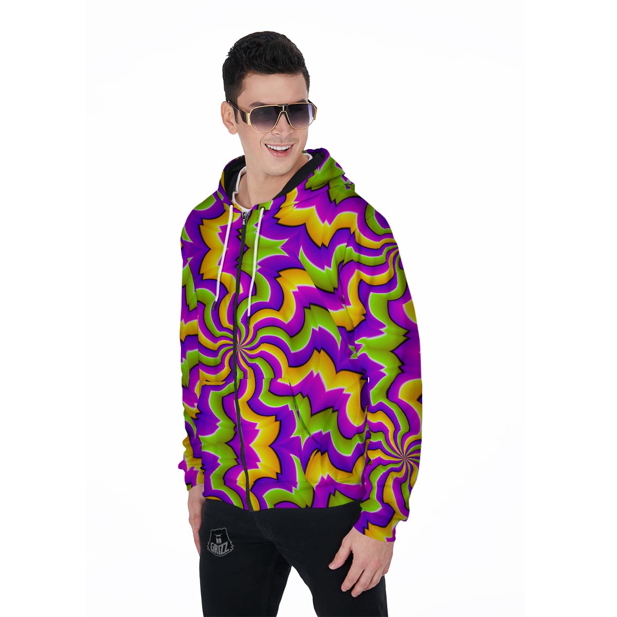 Zigzag Psychedelic Optical illusion Men's Zip Up Hoodie-grizzshop