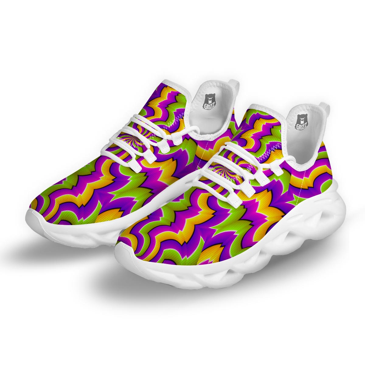 Zigzag Psychedelic Optical illusion White Running Shoes-grizzshop