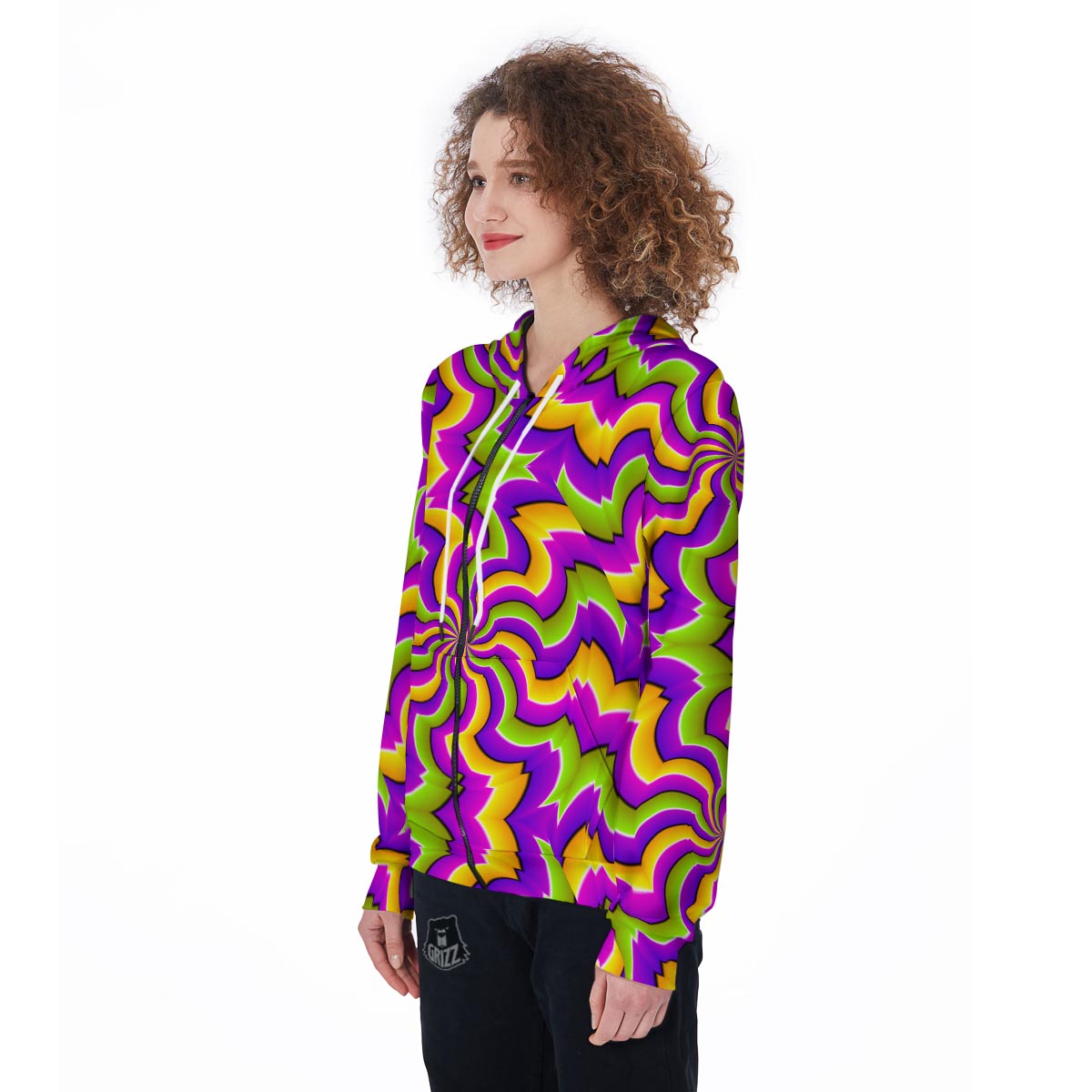 Zigzag Psychedelic Optical illusion Women's Zip Up Hoodie-grizzshop