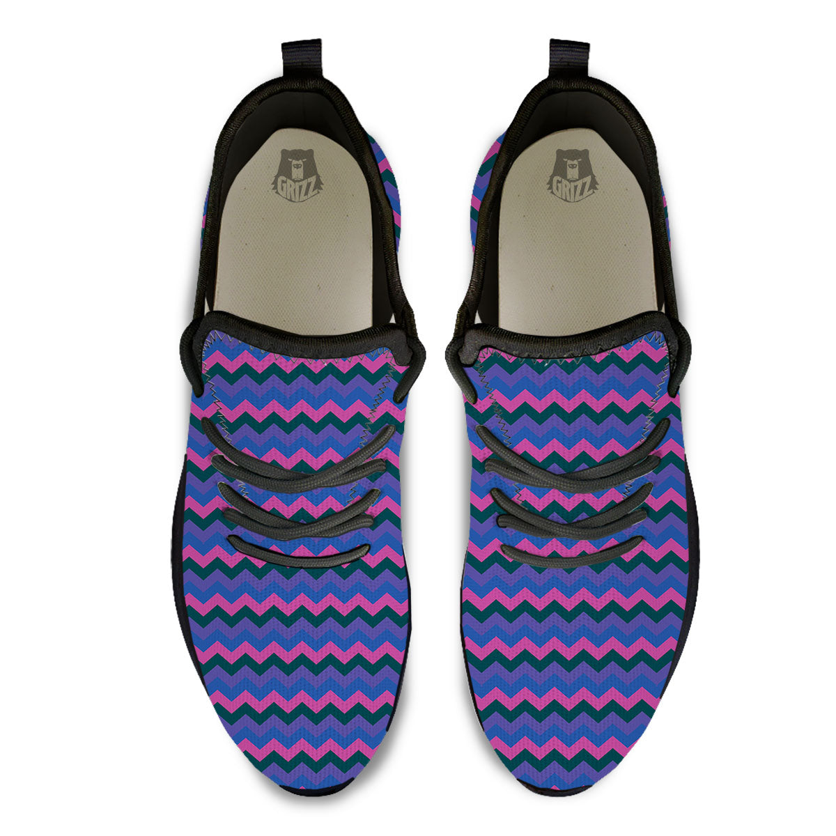 Zigzag Purple And Blue Print Pattern Black Athletic Shoes-grizzshop