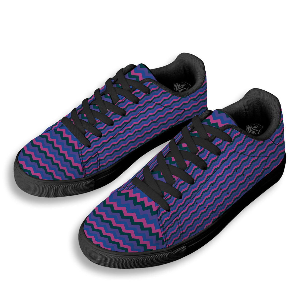 Zigzag Purple And Blue Print Pattern Black Low Top Sneakers-grizzshop