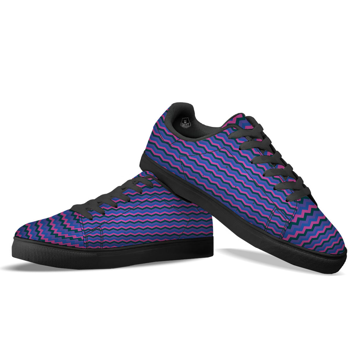 Zigzag Purple And Blue Print Pattern Black Low Top Sneakers-grizzshop