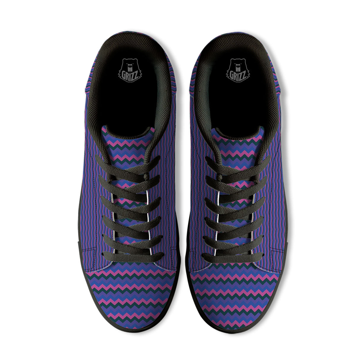 Zigzag Purple And Blue Print Pattern Black Low Top Sneakers-grizzshop
