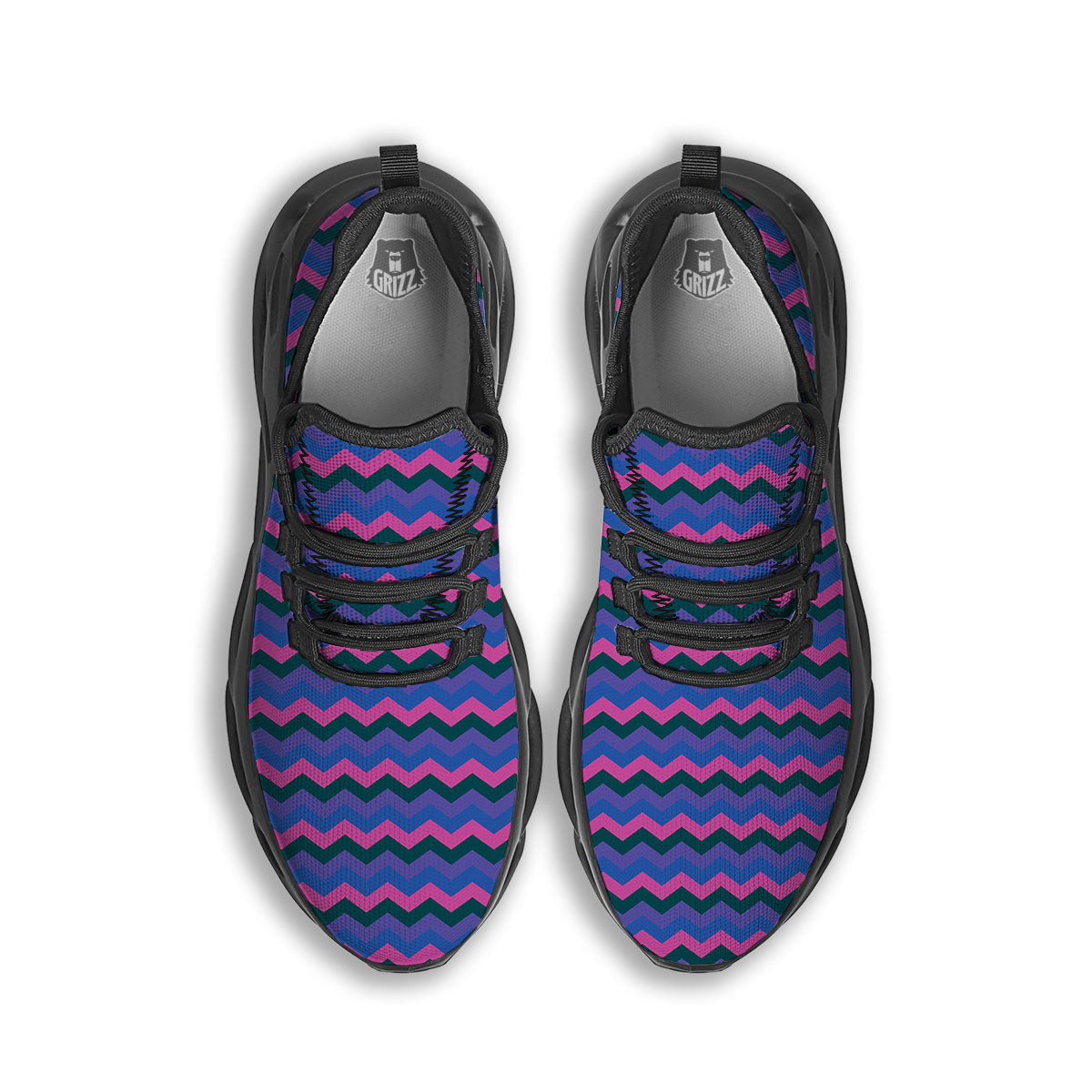 Zigzag Purple And Blue Print Pattern Black Running Shoes-grizzshop