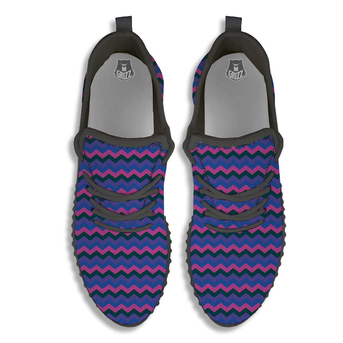 Zigzag Purple And Blue Print Pattern Black Walking Shoes-grizzshop