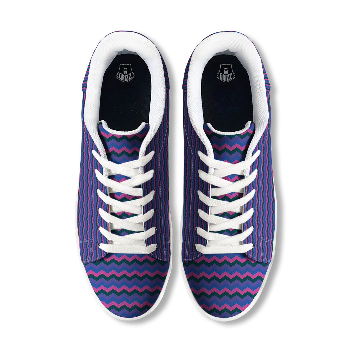 Zigzag Purple And Blue Print Pattern White Low Top Sneakers-grizzshop