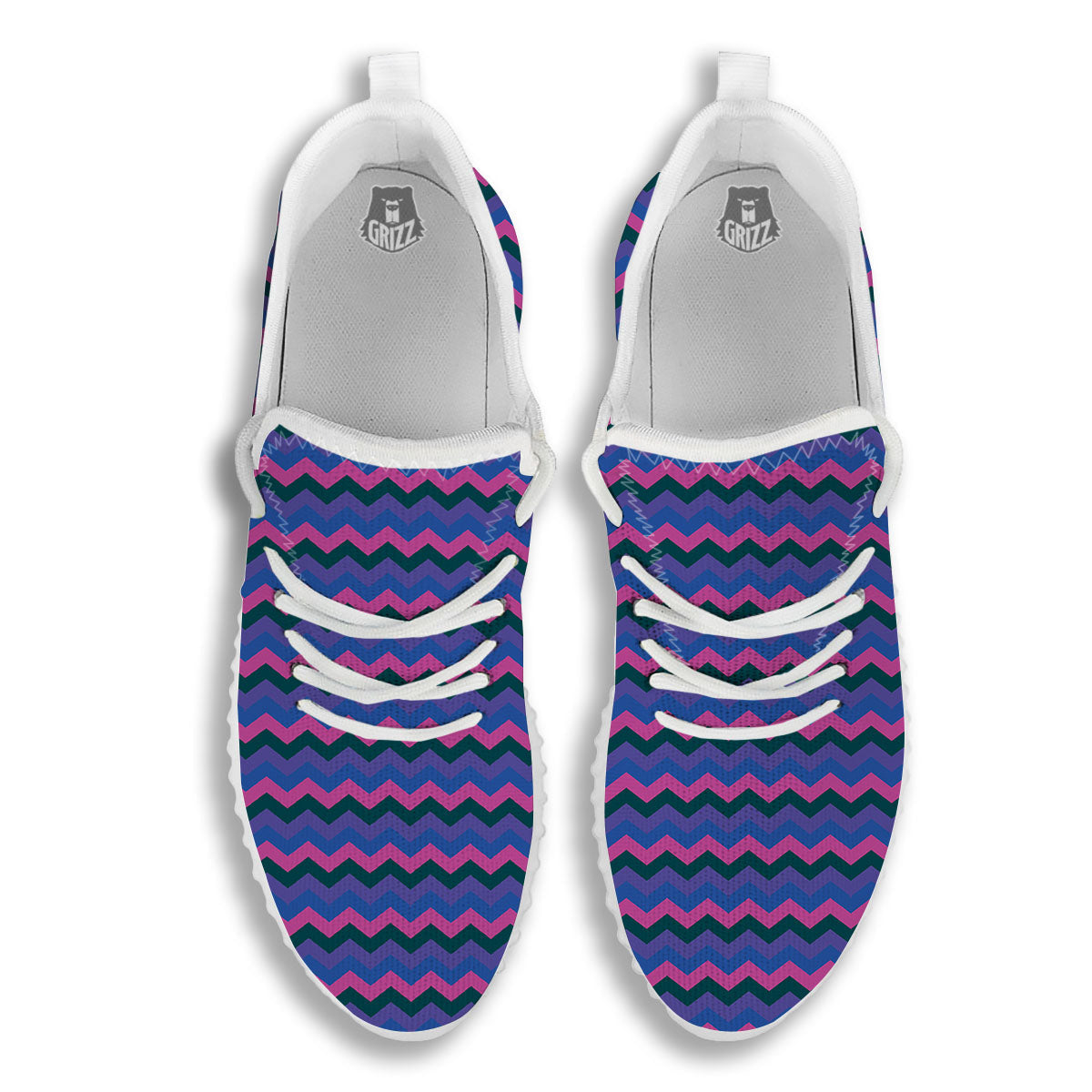 Zigzag Purple And Blue Print Pattern White Walking Shoes-grizzshop