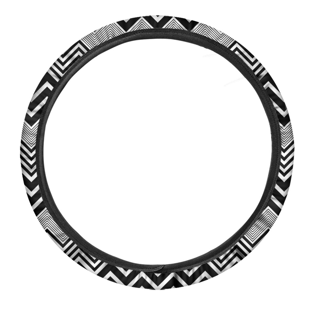 Zigzag White And Black Print Pattern Car Steering Wheel Cover-grizzshop