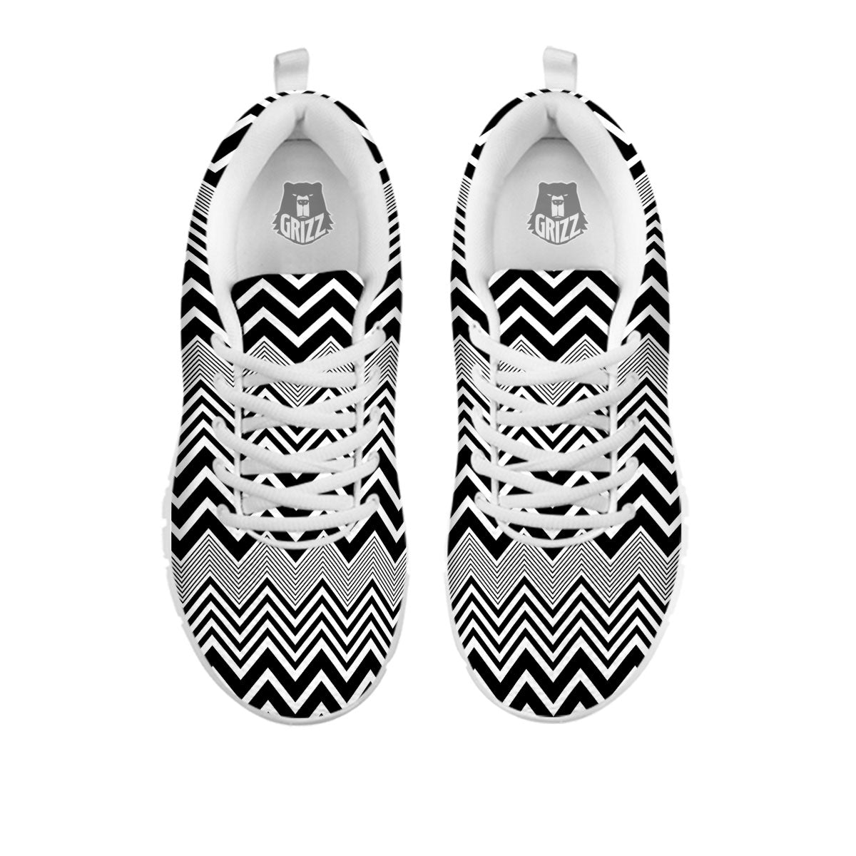 Zigzag White And Black Print Pattern White Sneaker-grizzshop
